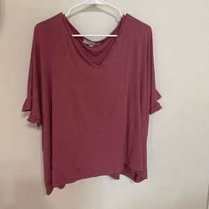 Mauve Loft Tee, ruffle sleeves, XXL